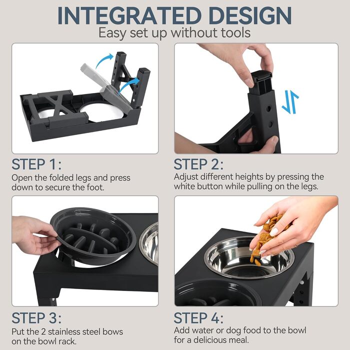Підвищений годівниця для собак PAWISE, 5 рівнів регулювання, для собак маленьких, середніх та великих порід, з двома великими мисками з нержавіючої сталі, антиковзаюча, BPA free пластик
