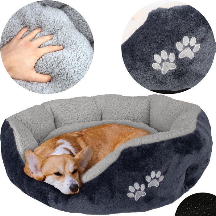 М'яке та пухнасте ліжко для собак та котів 70x64x18 см - зручне спальне місце з високим бортиком, антиковзким дном, легко миється. Міцне ліжко для тварин сірого кольору (сірий/графіт)