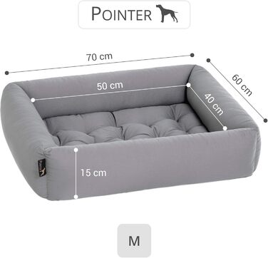 Ортопедичне ліжко для собак маленьких порід Pointer - 70x60 см, світло-сірий колір, знімний матрац, миється до 95°C, стійке до подряпин та укусів, Made in Germany