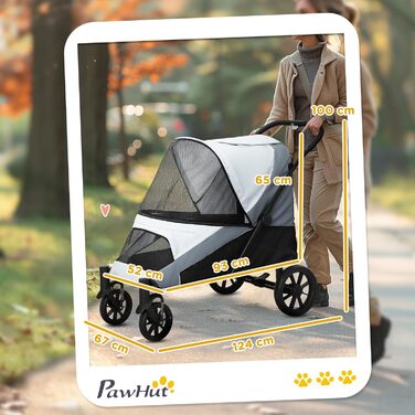PawHut Візок для собак та котів, розкладний, до 30 кг, з подушкою, сіткою, гальмівною системою (Сірий)