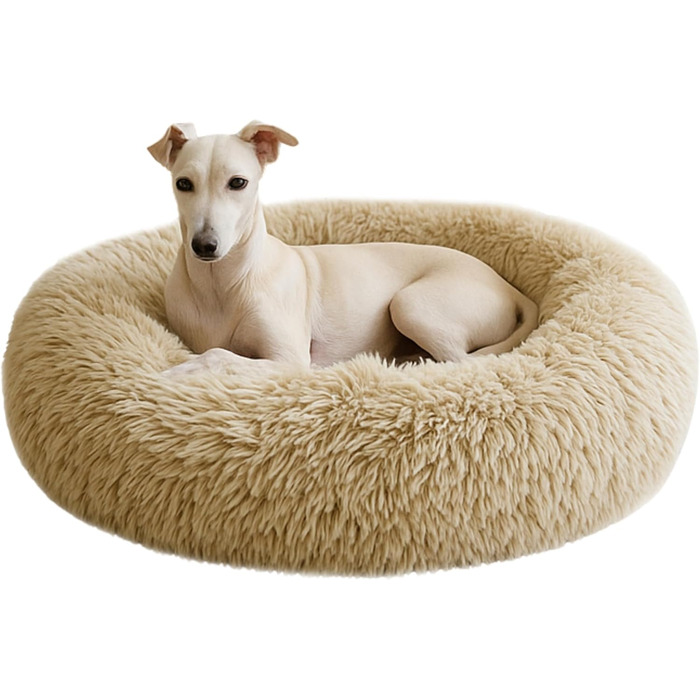 М'яке ліжко для собак знімний чохол 80 см - Ручна робота, пухнасте ліжко для собак, подушка для собак пухнаста - ліжко для котів, машинне прання - кругле ліжко для котів Бежеве 80 см Бежевий