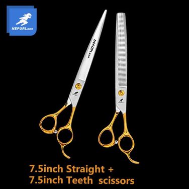 Професійний набір ножиць для грумінгу домашніх тварин (19,1 см), прямі та зігнуті ножиці для вирівнювання, сталь VG10