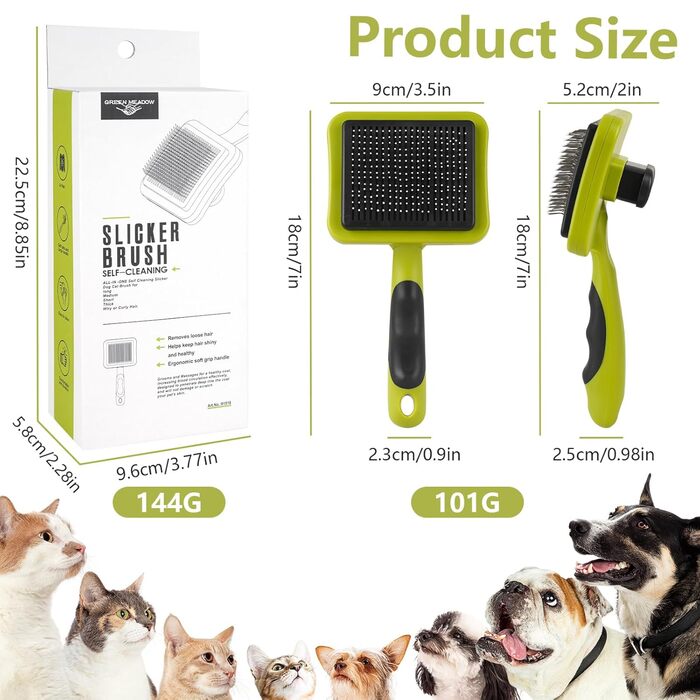 Щітка для собак та котів, гребінець для грумінгу, самоочисна щітка для шерсті з кнопкою, інструмент для догляду за тваринами, видалення шерсті, масаж (Зелена)