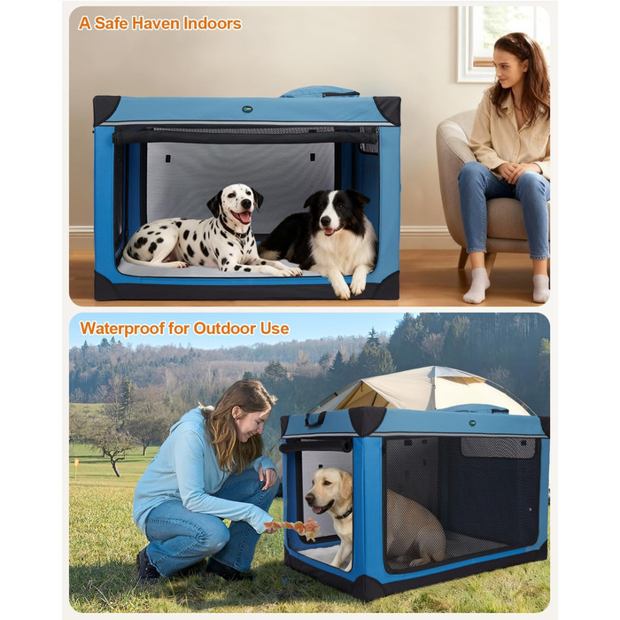 Складаний переносний вольєр для собак Ownpets XXL (122 см), блакитно-чорний, з м'якою підстилкою та міцними сітчастими вікнами