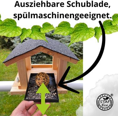 Годівниця для птахів на балкон Vogelfutterhaus, дерев'яна, ручна робота, для садових і диких птахів, з кріпленням на балкон, розмір 30-60 мм, натуральне дерево, стійка до погодних умов