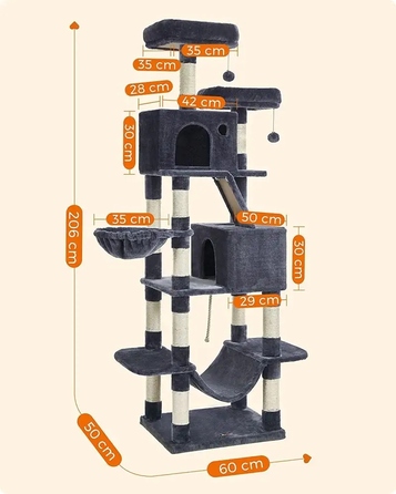 Високий когтеточка-комплекс Feandrea: ігровий центр з лежаком та стовпчиком для кігтів, 161 - 220 см