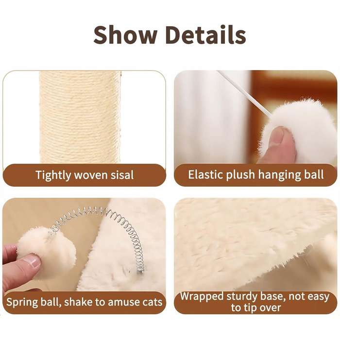 Котячий будиночок з дряпалкою Marchul для великих котів з м'яким плюшем та іграшкою, 68 см, бежевий