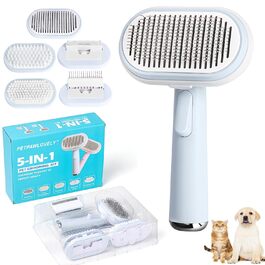 PETPAWLOVELY 5-в-1 набір щіток для догляду за шерстю собак і котів: самоочисна пуходерка, гребінець для розплутування та видалення шерсті, масажна та купальна щітка, підходить для тварин з будь-якою шерстю