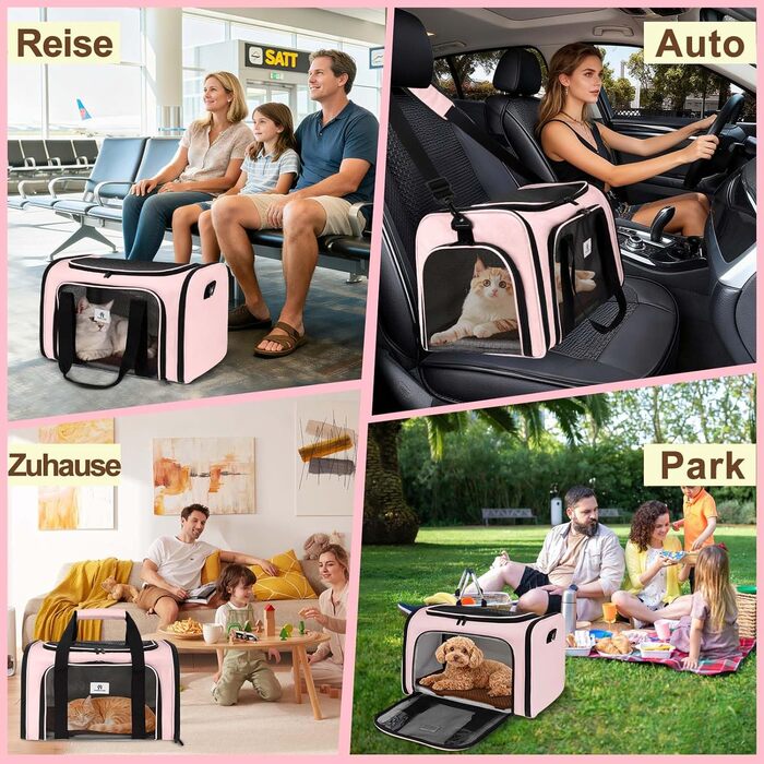 Транспортна сумка для котів та маленьких собак – складана, добре вентильована переноска. Сумка для котів з водонепроникним вкладишем для безпечного транспортування до ветеринара, у подорожах та в авто (Рожева)