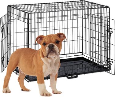 Клітка для собак Relaxdays: для дому та автомобіля, HBT 87x122x80 см, сталева, чорна, з ручкою та двома дверцятами (розміри 62x92x68 см)