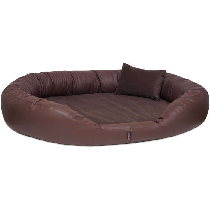 Ортопедичне ліжко для собак Tierlando® Sammy VIP з віскоеластичним матрацом та високим бортиком з штучної шкіри (замша) для суглобів та максимального комфорту, 100x85 см, Колір: Коричневий