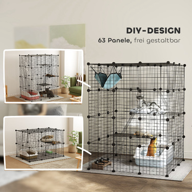 4-поверховий вольєр для котів у приміщенні: DIY-клітка з металевої сітки, гамаком, рампою та платформами для стрибків