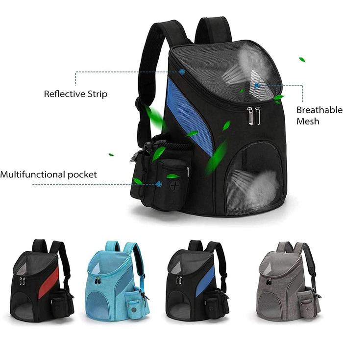 Рюкзак для тварин Lucasng з дихаючої сітки, з блискавкою зверху, для собак та котів, подвійна плечова сумка, легкий, регульований, переноска для котів та собак (Чорний/Червоний, S)