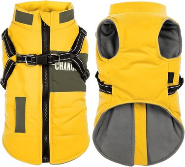 Зимова куртка для собак, вантажний бренд Ware, світловідбиваюча, водонепроникна жилетка для цуценят, тепла, з шлейкою для собак малих та середніх розмірів (XXL, жовта)