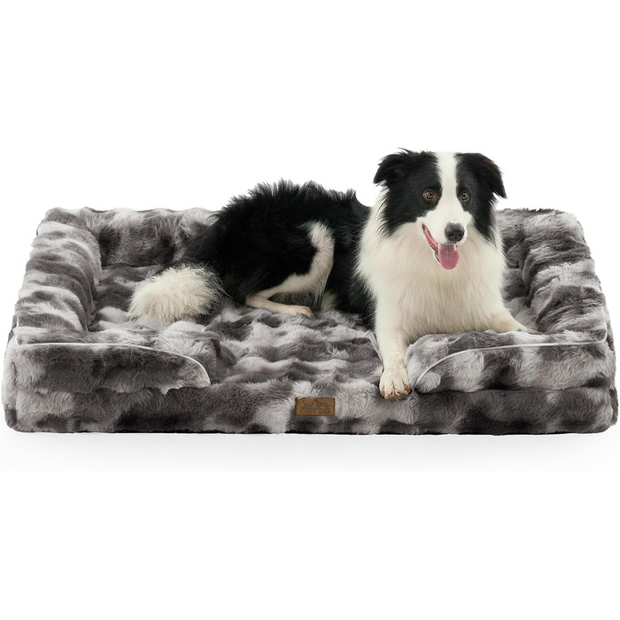 Ортопедичне ліжко для собак з штучного хутра, великі породи, C-подібне ліжко XL сірого кольору Tie-Dye, м'яке, тепле, з водонепроникним покриттям, антиковзаюче, з високощільним пінополіуретаном, миється