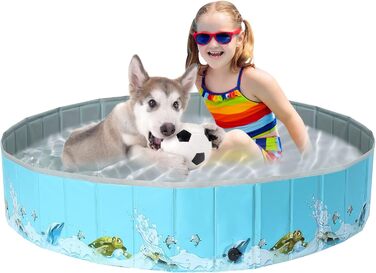 Надувний басейн для собак великих та малих порід Demigreat, 80/120/160 см, складаний, портативний, екологічний PVC, (M:120x30 см, Океан)