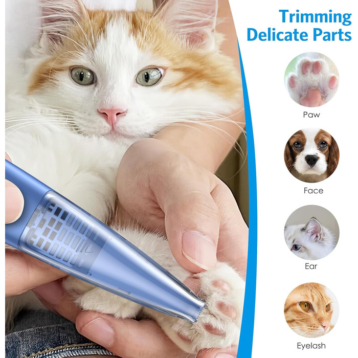 Триммер для собак Brifit з функцією всмоктування волосся, 2 швидкості, тиха машинка, USB-зарядка, для догляду за лапами, вухами, очима, обличчям, без розлітання волосся, блакитний