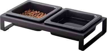 Yamazaki Home підставка для корму з керамічними мисками для котів і собак, сталева, 2 миски по 300 мл, нековзка
