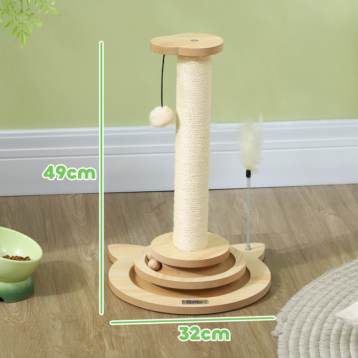 Кігтеточка PawHut 4-в-1, кігтеточка 49 см, кігтеточка Sisal Cat з ігровим м'ячем, кігтеточка для кішок для котів, меблі для дряпання кішок, кімнатна, дуб | Аосом