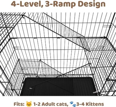 Складаний вольєр для котів та тхорів Homey PET INC з колесами, замком, полицею та гамаком, 76,2 см, чорний