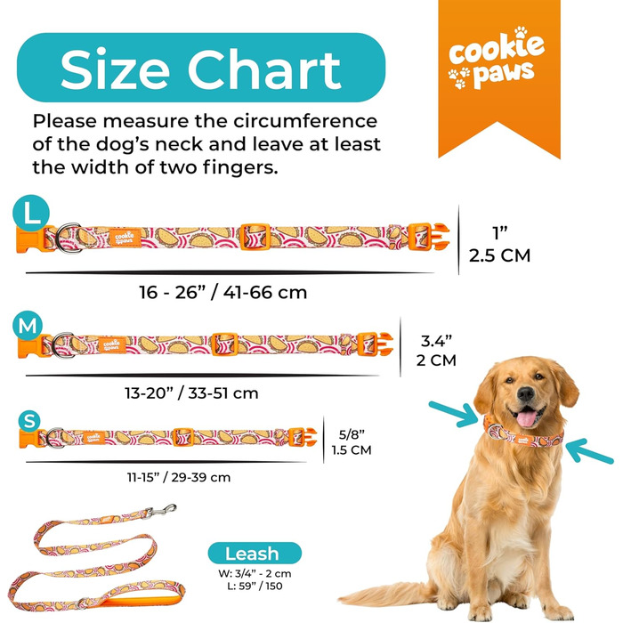 Комплект повідця та нашийника Cookie Paws для великих собак, м'який неопрен, регульований, швидке кріплення, дихаючий, легке очищення, стильний дизайн