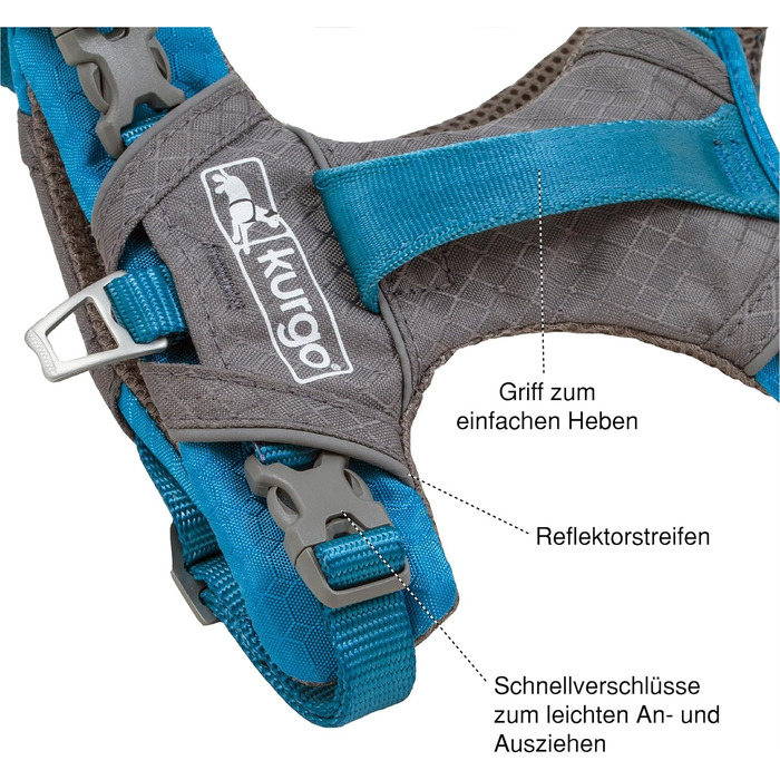 Шлейка для собак Kurgo Journey Air, чорно-сіра, XL, 34-47 кг, з м'якою підкладкою