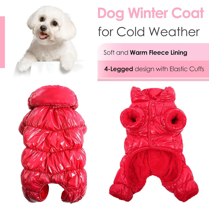 Водонепроникний зимовий одяг для собак AOFITEE: тепла куртка, жилет, пуховик, червоний колір, розмір L (Обхват грудей 15.7', Довжина спини 12.2')