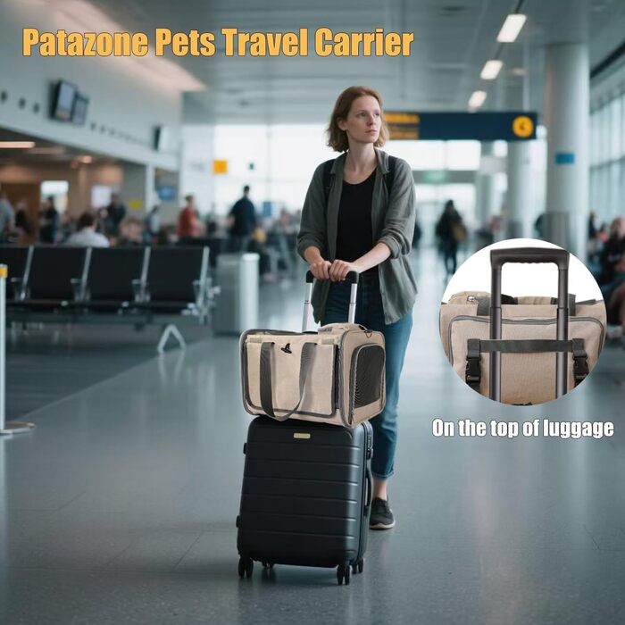 Сумка-переноска для собак та котів, велика, з м'якими боковинами, дихаюча, з сонцезахистом, для подорожей (Хакі)