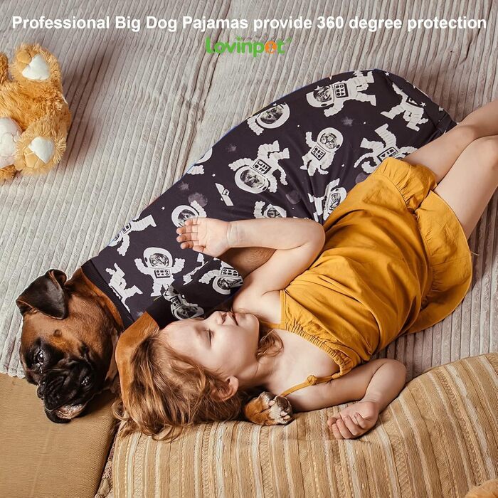 Піжама для собак великих порід LovinPet, легкий пуловер з астронавтським принтом, повне покриття, для пітбулів, розмір L