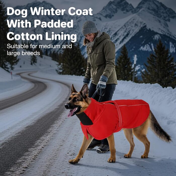 Водонепроникний зимовий теплий одяг для собак великих і середніх порід. Червоний теплий зимовий одяг для собак з флісовою підкладкою та регульованою посадкою