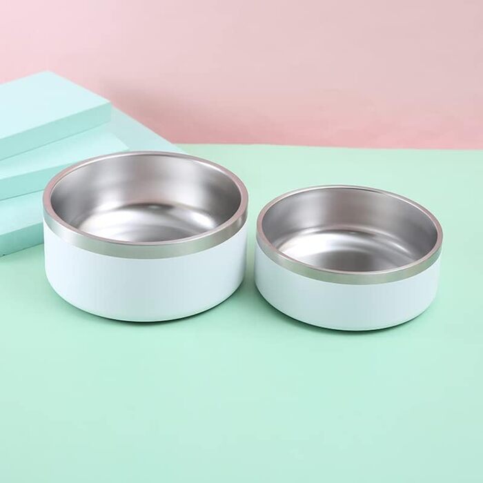 Glow Pups Біла миска для собак, подвійні стінки, ізольована, нековзна, 1,8 л, нержавіюча сталь