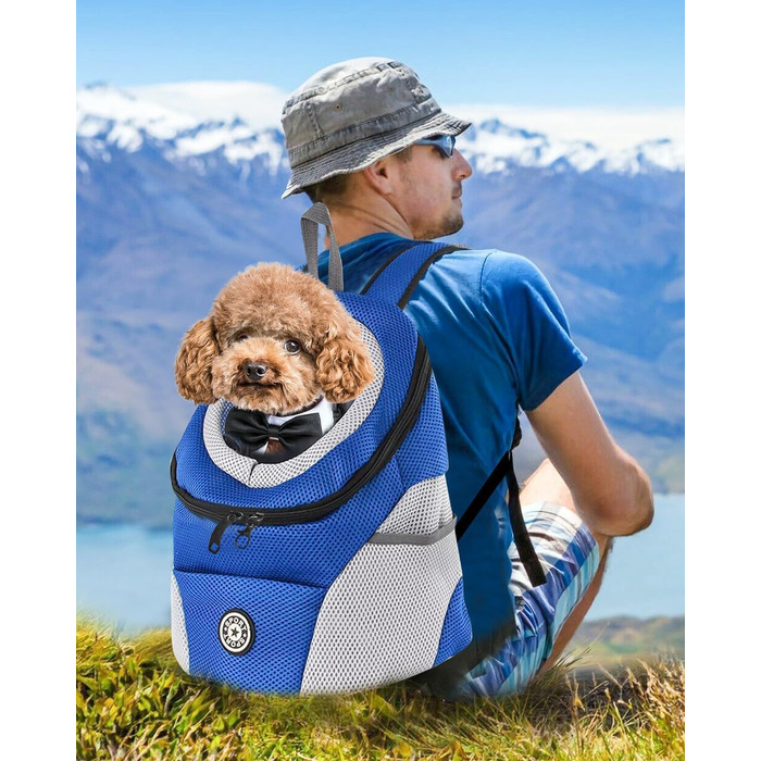 PETCUTE Рюкзак-переноска для собак і котів, блакитний, з регульованим ременем, водонепроникним дном та дихаючою передньою кишенею