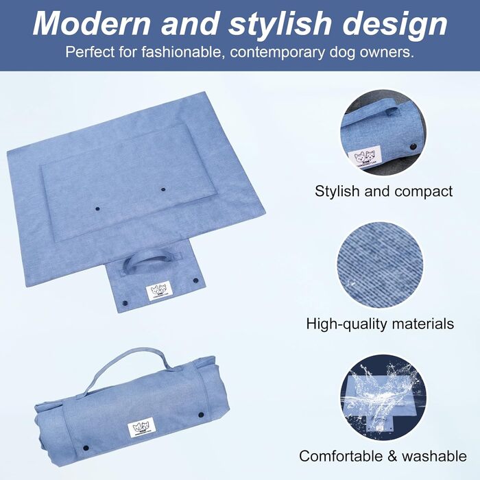 Лежанка для собак та котів, килимок для собак, портативна лежанка, вологостійка, складана, для відпочинку в дорозі, для внутрішнього та зовнішнього використання, кемпінг, подорожі (Блакитний, M)