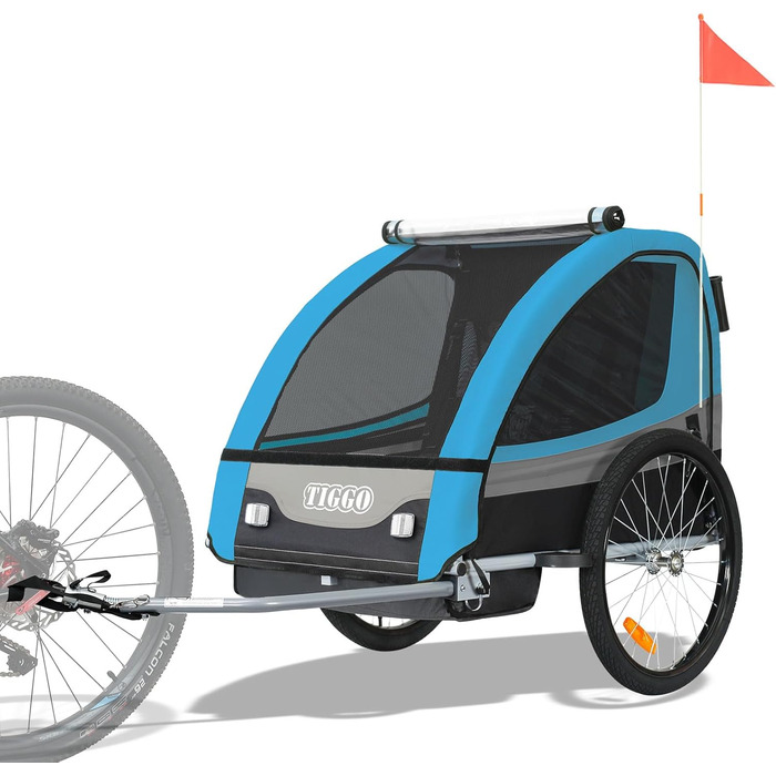 Дитячий причіп Tiggo 2 в 1: велосипедний причіп та біговий причіп для дітей, блакитний