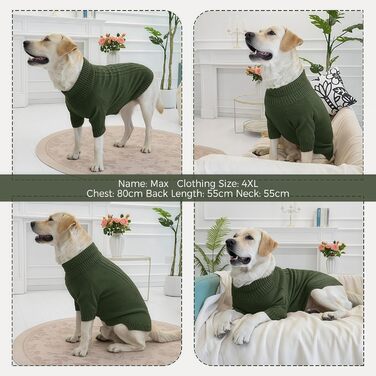 Вовняний пуловер для собак середніх порід - теплий, дихаючий, з коміром-гетром (M, зелений)