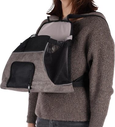 Сумка для собак Xanty Taupe – 29x23x38 см – поліестер – з шнурком, світловідбивачами, знімним дном, страховочною лінійкою, лямками на плече та талію