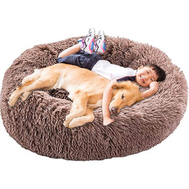 Ліжко для собак HANHAN у вигляді пончика, велике (XXL), ортопедичне, м'яке, заспокійливе, коричневе. Ліжко-лежанка для собак, гніздо, перина, лежанка-перина, для дому, миття