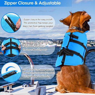 Жилет для плавання собак Dogcheer з блискавкою та рятувальним гачком, Ripstop жилет для цуценят з поплавком під підборіддя для плавання, регульований жилет для собак малих, середніх та великих розмірів (Small, Blue)