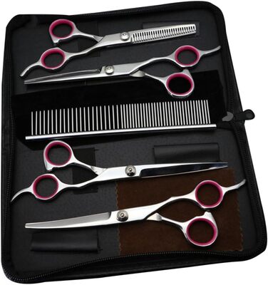 Набір для грумінгу домашніх тварин: ножиці для собак та котів (вигнуті, прямі, зубчасті) та гребінець для догляду за шерстю
