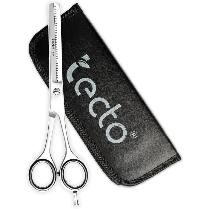 Професійна ножиця для догляду за волоссям, ножиці для стрижки, леза гострого бритви, загальна довжина 16,5 см, з шкіряним чохлом
