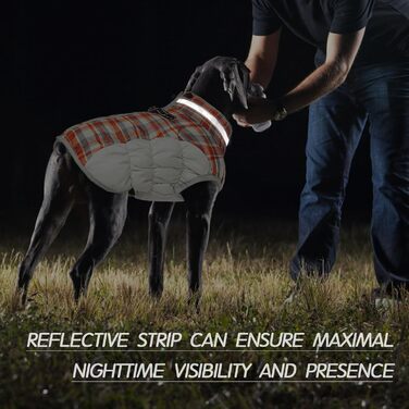 Зимовий теплий куртка для собак Kuoser, водонепроникний та вітрозахисний, з підкладкою з флісу, світловідбивачі, блискавка, комір з хутром, D-кільце, для малих собак, XS, червоний в клітинку