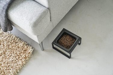 Миска для корму тварин Yamazaki 5817 Tower на підставці, чорна, сталь/кераміка, мінімалістичний дизайн, 15 x 15.5 x 10 см