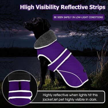 Зимовий теплий пуловер для собак Dogchee з флісовим коміром, куртка для собак, одяг для тварин, світловідбиваюча підкладка з флісу, теплий одяг для маленьких, середніх та великих собак, розмір XXXL (обхват грудей 88-113 см, довжина спини 70 см), фіолетови