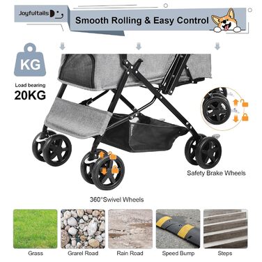 Складана візок для собак та котів до 20 кг, сірий. Візок-трансформер для домашніх тварин