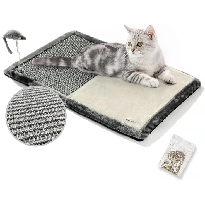 Килимок-кігтеточка для котів Happi N Pets із плетеного сизалю, з м'яким лежаком, інтерактивною іграшкою та котячою м'ятою, складаний