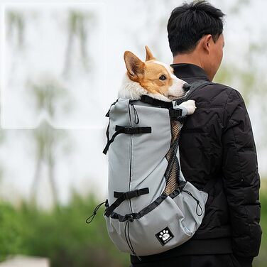 Рюкзак-переноска для собак, 1–25 кг, сірий XL. Зі шнурком, отвором для голови, вентиляцією. Для маленьких та середніх собак. Безпечний, комфортний, легкий.