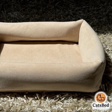 Преміум ліжко для котів - Комфорт та стиль з Magic Velvet, тканина: сертифікована Ökotex 100, стійка до подряпин та легко чиститься (Бежевий)