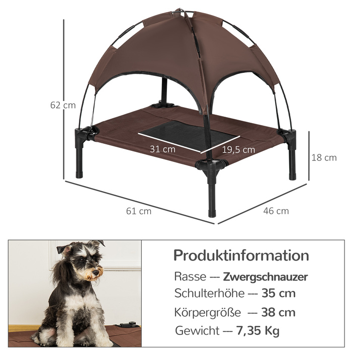 PawHut Outdoor Ліжко для домашніх тварин з балдахіном Підняте ліжко для собаки, дихаюча тканина тафта, кава, 61x46x62 см| Аосом