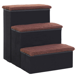PawHut Pet Stairs Складні сходи для кішок Сходи для собак з 3 сходинками для зберігання для кішок і собак МДФ чорний 40x54x48см