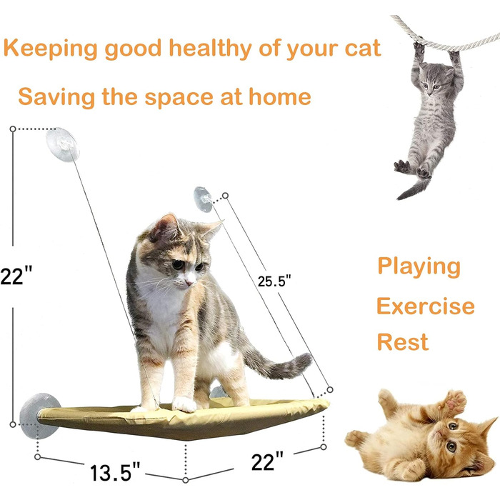 Кішка-гамак для вікна JinRui-T, лежанка для котів, безпечне сонячне ліжко з міцними присосками, кріпиться на вікно, витримує до 13,6 кг (Блакитний)